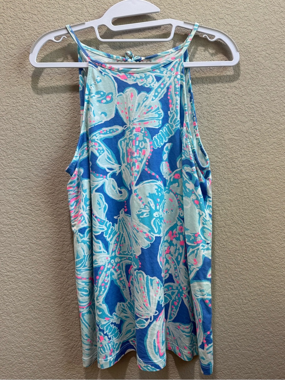 Lily Pulitzer Blue Floral Shell Tank with Pink Accents